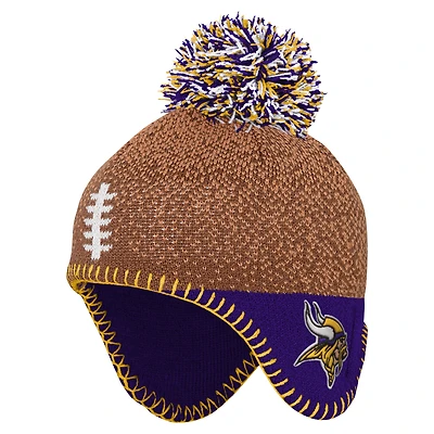 Bonnet tricoté marron pour bébé avec pompon pour le football des Minnesota Vikings