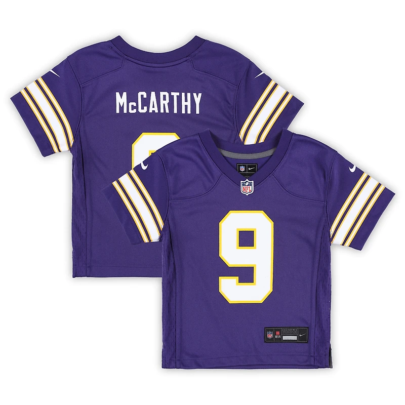 Maillot de jeu Nike violet J.J. McCarthy pour enfant des Vikings du Minnesota, joueur remplaçant