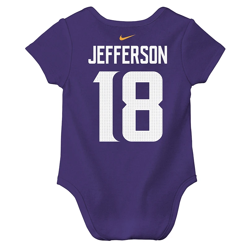Body bébé Nike Justin Jefferson violet Minnesota Vikings avec nom et numéro