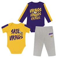 Infant Outerstuff Purple/Gold Minnesota Vikings Double Down Bodysuits and Pants 3-Piece Set