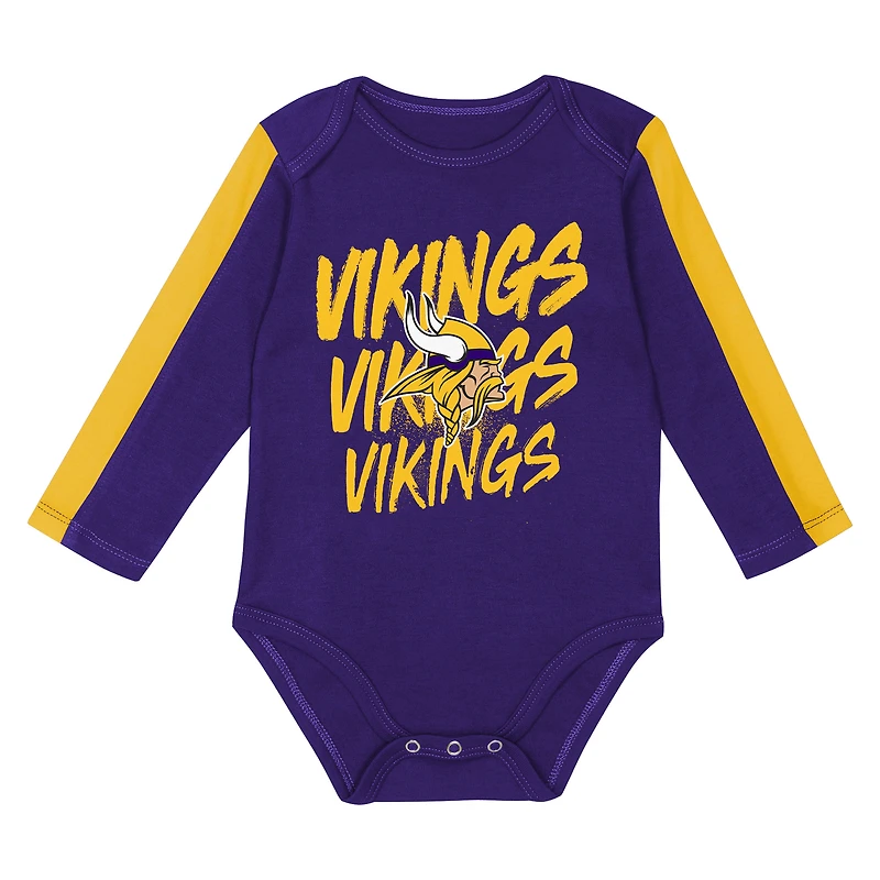 Ensemble 3 pièces pour bébé Outerstuff violet/or Minnesota Vikings Double Down, body et pantalon