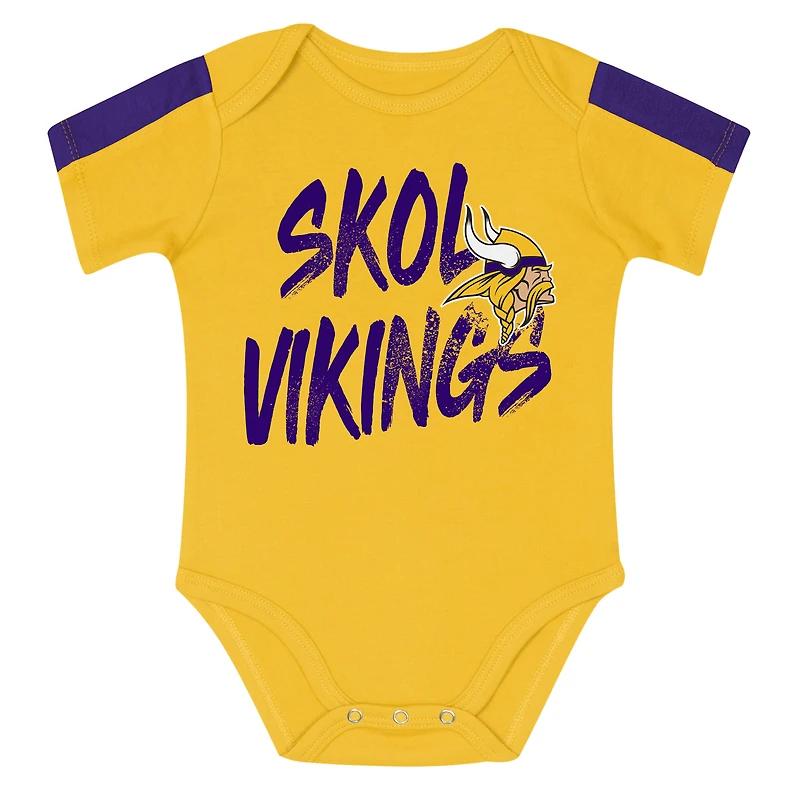 Ensemble 3 pièces pour bébé Outerstuff violet/or Minnesota Vikings Double Down, body et pantalon