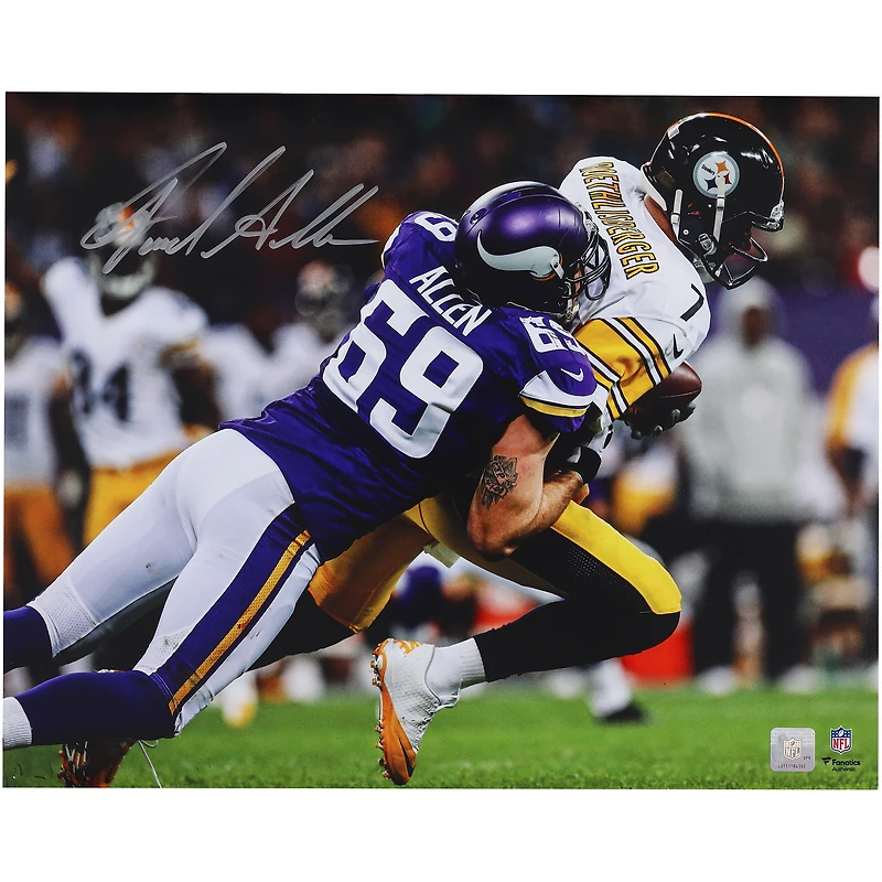 Photo dédicacée de Jared Allen (Minnesota Vikings) - 40 x 50 cm - le montrant en train de plaquer Ben Roethlisberger
