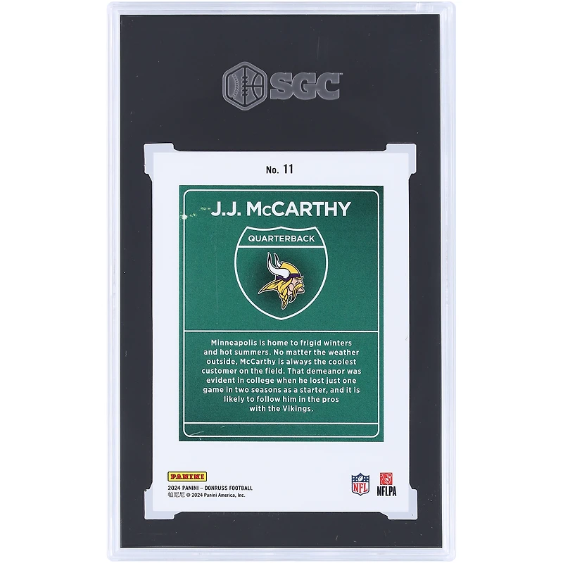 J.J. McCarthy Minnesota Vikings 2024 Panini Donruss Downtown Case Hit #11 SGC Authenticated 9 Rookie Card
