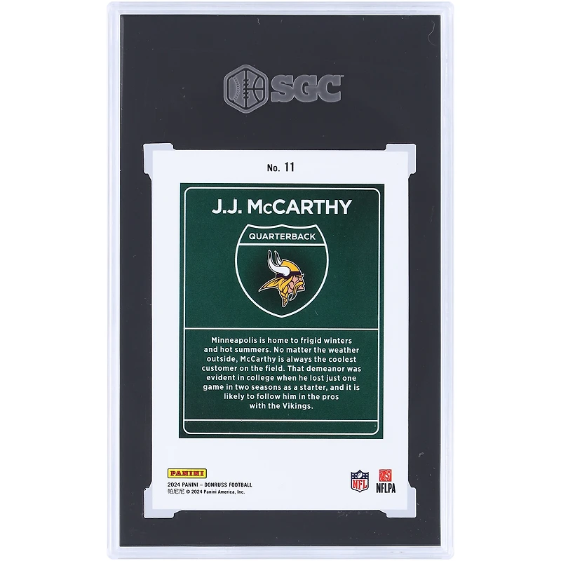 J.J. McCarthy Minnesota Vikings 2024 Panini Donruss Downtown Case Hit #11 SGC Authenticated Rookie Card