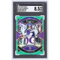 J.J. McCarthy Minnesota Vikings 2024 Panini Select Green Prizm Rookie Swatches Team Logo Dual-Color Relic #RS-JMY #4/5 SGC Authenticated 8.5 Rookie Card
