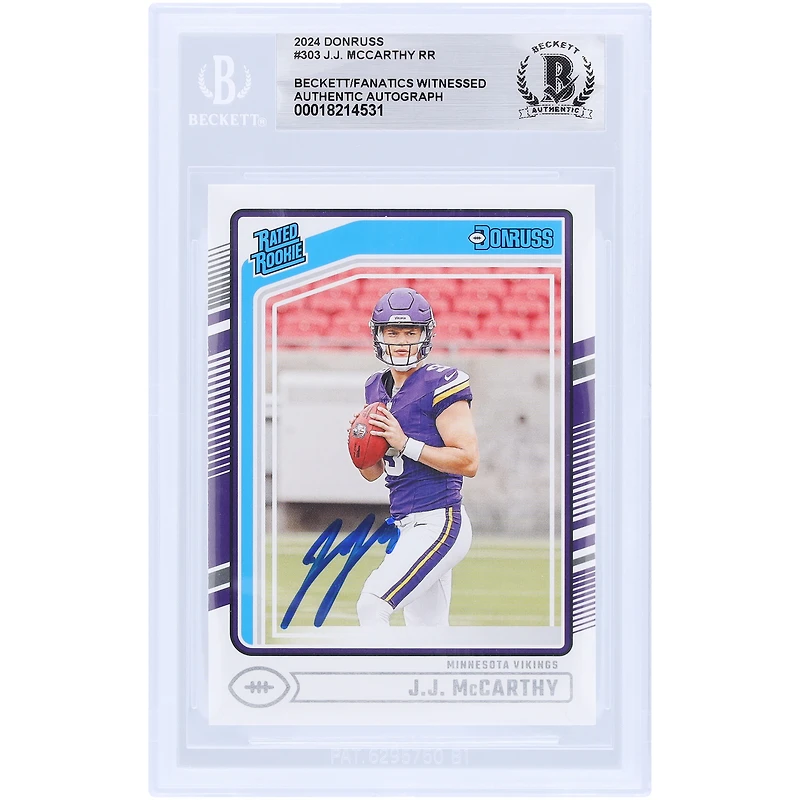 V106832 VIKE J.J. McCarthy Minnesota Vikings Autographié 2024 Panini Donruss #303 Beckett Fanatics Witnessed Authenticated Rookie Card 9 J.J. McCarthy AUT PAA TRADING CARDS 45867 AUTTRC CA01F08300 #41