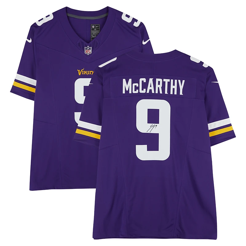 Maillot Nike violet dédicacé par J.J. McCarthy des Vikings du Minnesota