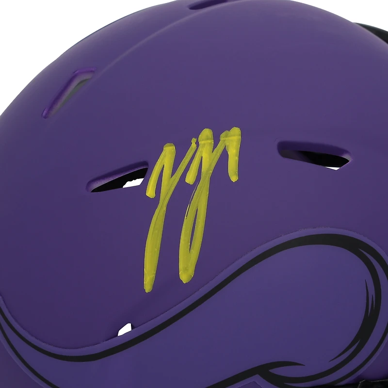 Casque Riddell Rave Speed Mini autographié par J.J. McCarthy des Vikings du Minnesota