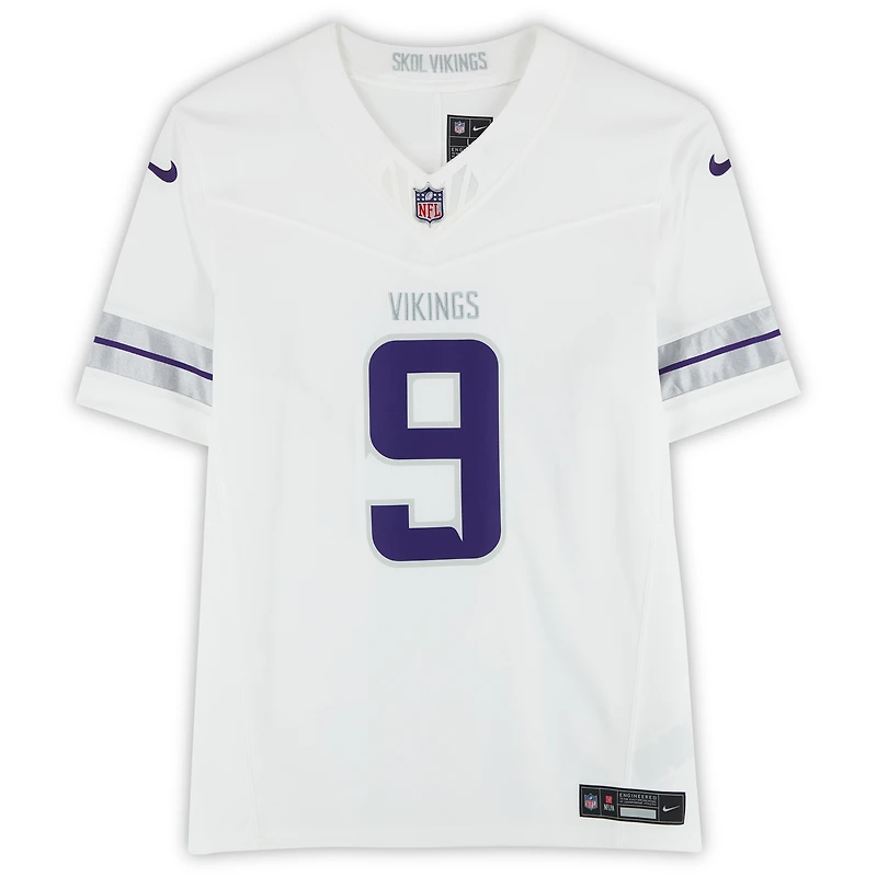 Maillot Nike blanc dédicacé par J.J. McCarthy des Vikings du Minnesota