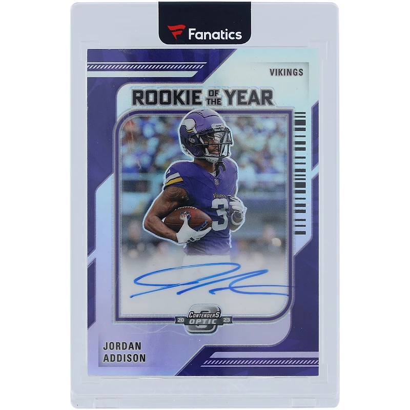 Carte de recrue de l'année 2023 Panini Contenders Optic Silver Prizm autographiée par Jordan Addison des Minnesota Vikings #ROY-JA #/50