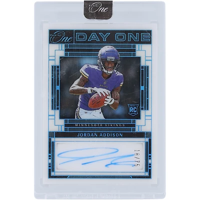 Carte de recrue autographiée de Jordan Addison (Minnesota Vikings), Panini One Blue Day One 2023, n° 115, n° 18/75