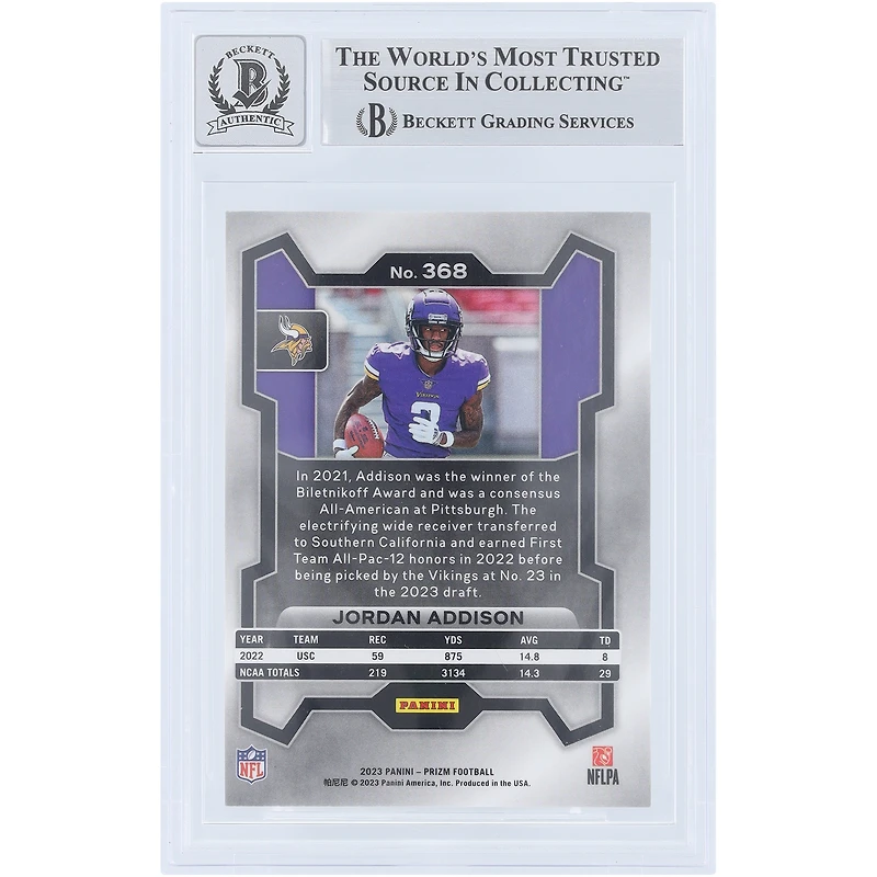 V106832 VIKE Jordan Addison Minnesota Vikings Autographié 2023 Panini Prizm #368 Beckett Fanatics Witnessed Authenticated 10 Rookie Card 3 Jordan Addison AUT PAA TRADING CARDS 45867 AUTTRC CA01F08280 #21