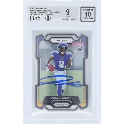 Jordan Addison Minnesota Vikings Autographed 2023 Panini Prizm #368 Beckett Fanatics Witnessed Authenticated /10 Rookie Card
