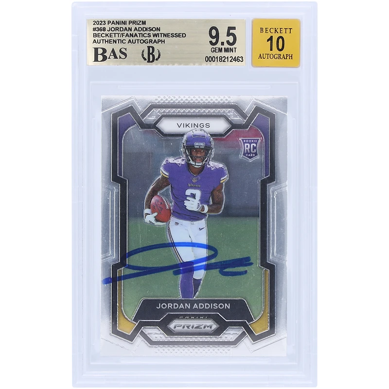 V106832 VIKE Jordan Addison Minnesota Vikings Autographié 2023 Panini Prizm #368 Beckett Fanatics Witnessed Authenticated 9.5/10 Rookie Card 3 Jordan Addison AUT PAA TRADING CARDS 45867 AUTTRC CA01F08282 #23
