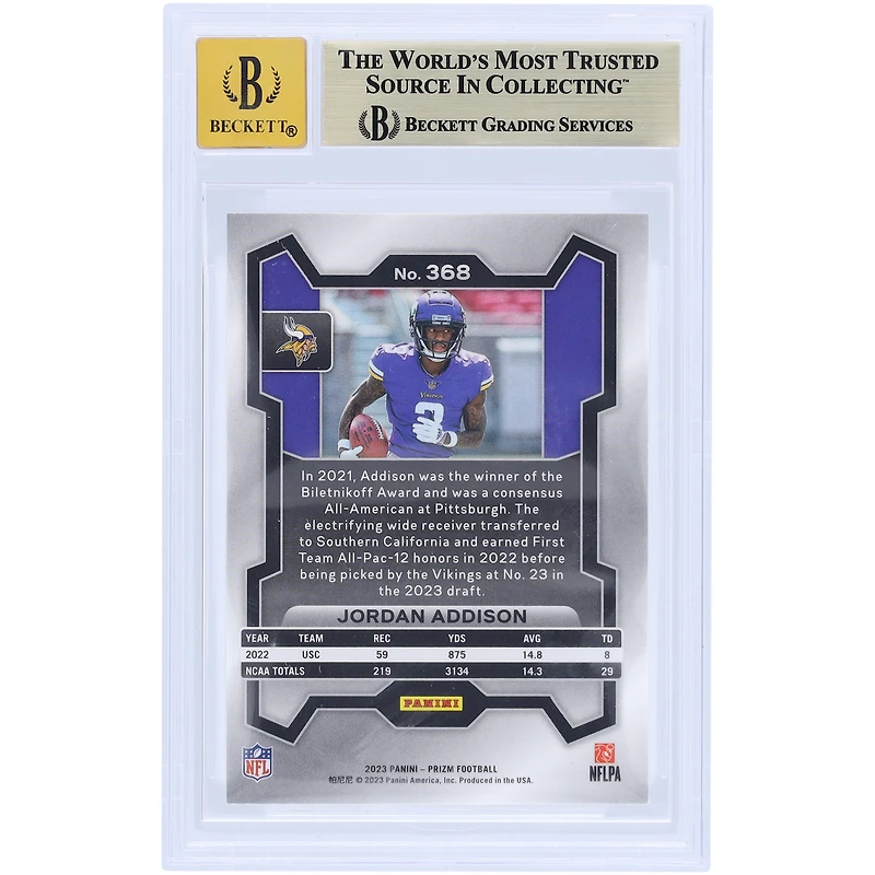 V106832 VIKE Jordan Addison Minnesota Vikings Autographié 2023 Panini Prizm #368 Beckett Fanatics Witnessed Authenticated 9.5/10 Rookie Card 3 Jordan Addison AUT PAA TRADING CARDS 45867 AUTTRC CA01F08282 #23
