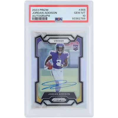 Carte de recrue authentifiée 10 PSA Panini Prizm Silver Prizm #368 2023 autographiée par Jordan Addison des Minnesota Vikings