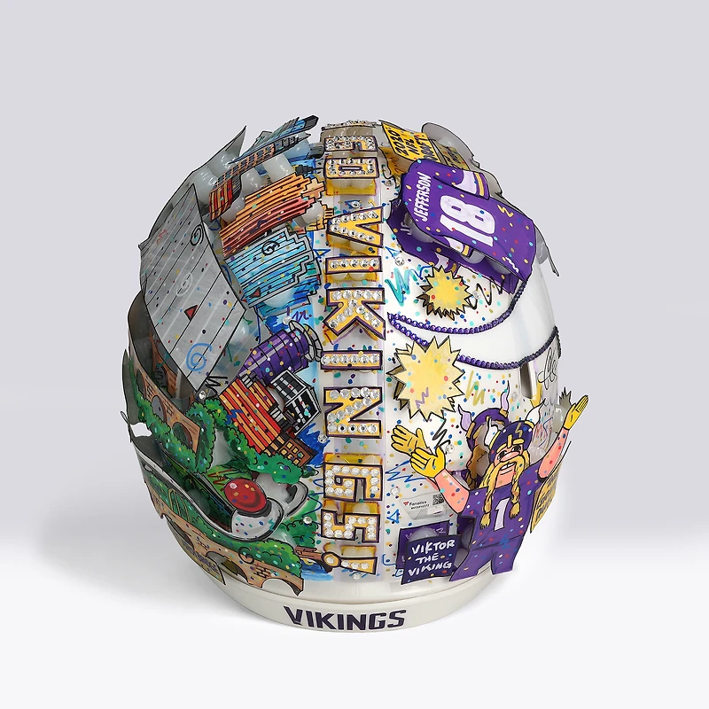 Casque Riddell Alternate Speed Authentic autographié par Justin Jefferson (Minnesota Vikings) - Illustration de Charles Fazzino - WN55916372