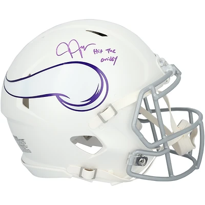 Casque Riddell Authentic Alternate Speed ​​2024 autographié par Justin Jefferson, joueur des Vikings du Minnesota, avec inscription « Hit The Griddy ».