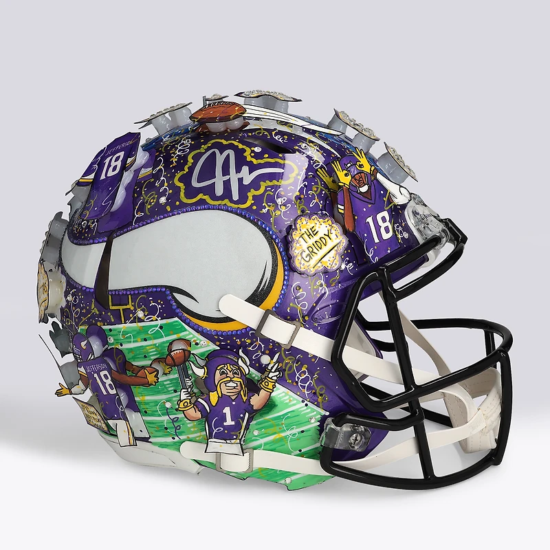 Justin Jefferson Minnesota Vikings Autographed Riddell Speed Authentic Helmet  - Art by Charles Fazzino - WN55916228