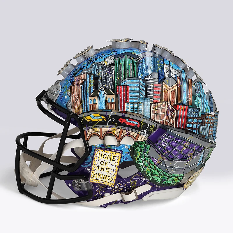 Justin Jefferson Minnesota Vikings Autographed Riddell Speed Authentic Helmet - Art by Charles Fazzino - WN55916228