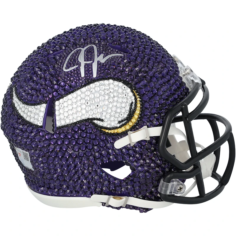 Casque Riddell Speed ​​Mini dédicacé par Justin Jefferson, Minnesota Vikings, avec cristaux Swarovski - Illustration par Rock On Sports
