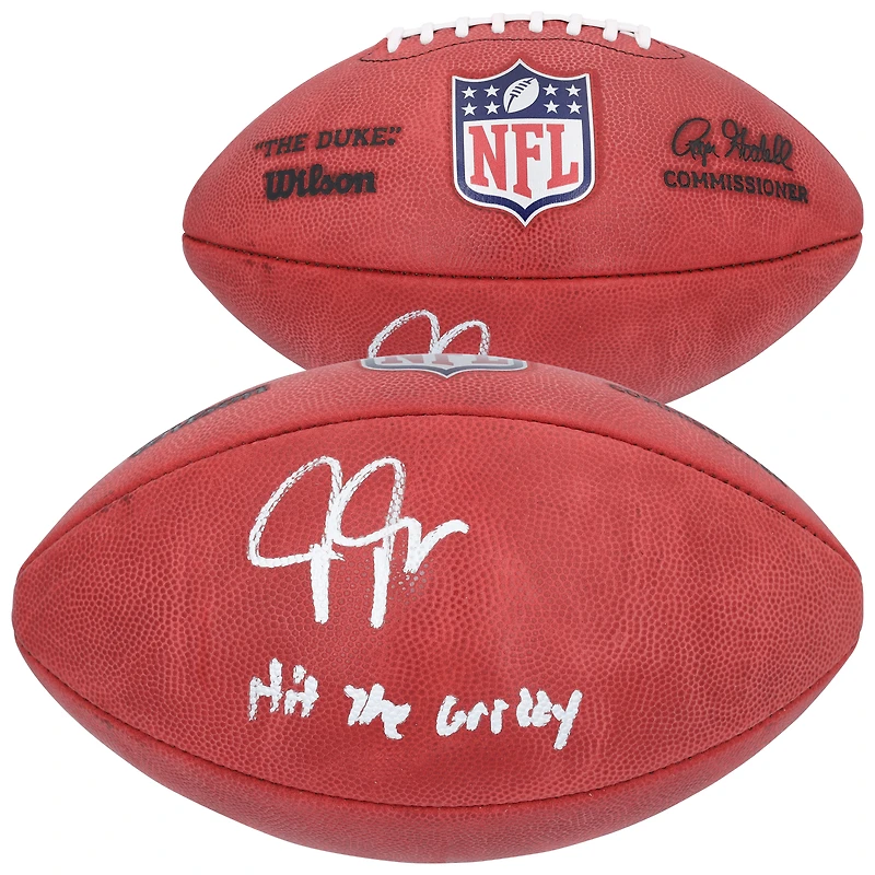 Ballon de football américain Wilson Duke en couleurs, autographié par Justin Jefferson (Minnesota Vikings), avec inscription « Hit The Griddy ».