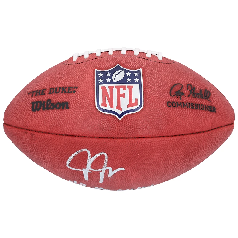 Ballon de football américain Wilson Duke en couleurs, autographié par Justin Jefferson (Minnesota Vikings), avec inscription « Hit The Griddy ».