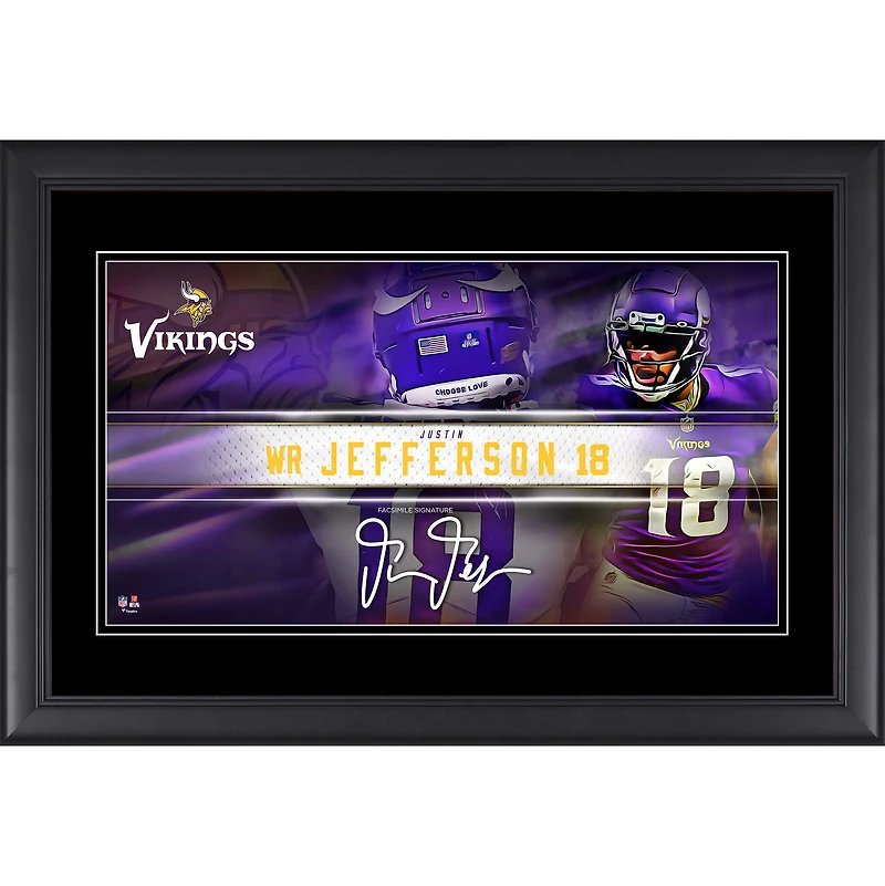 Collage de plaques signalétiques encadrées de 10" x 18" de Justin Jefferson, Minnesota Vikings