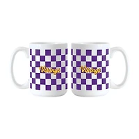 Logo Brands Minnesota Vikings 2-Pack 15oz. Checkered Wordmark Mug Set