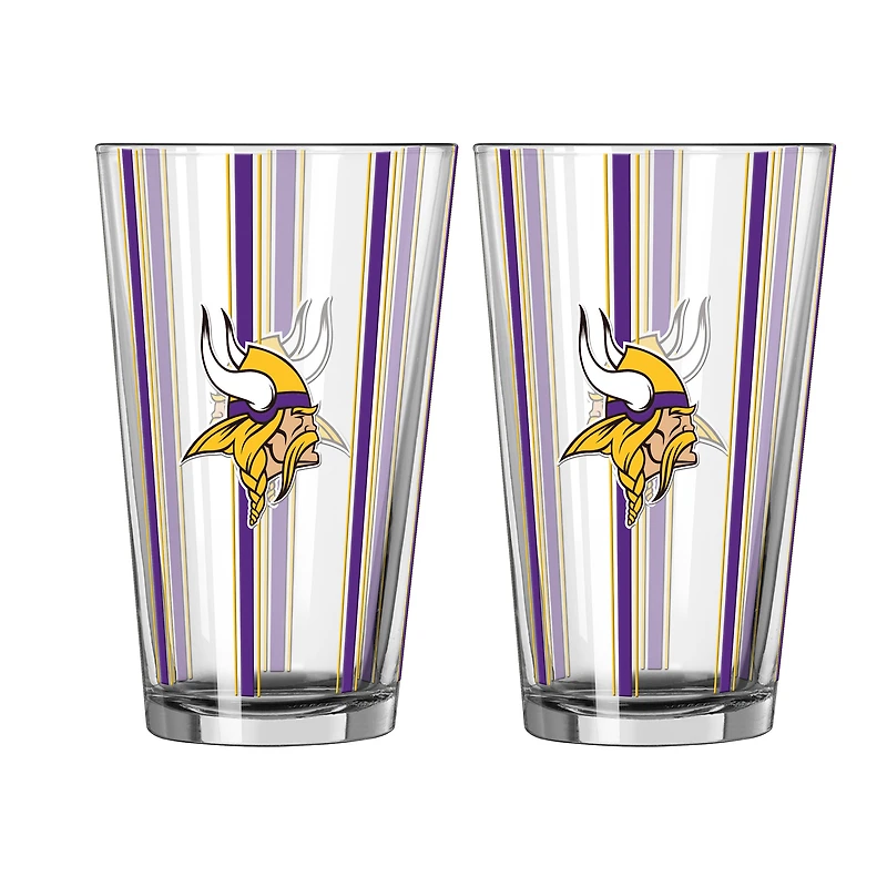 Logo Brands Minnesota Vikings Two-Piece 16oz. Striped Pint Glass Set