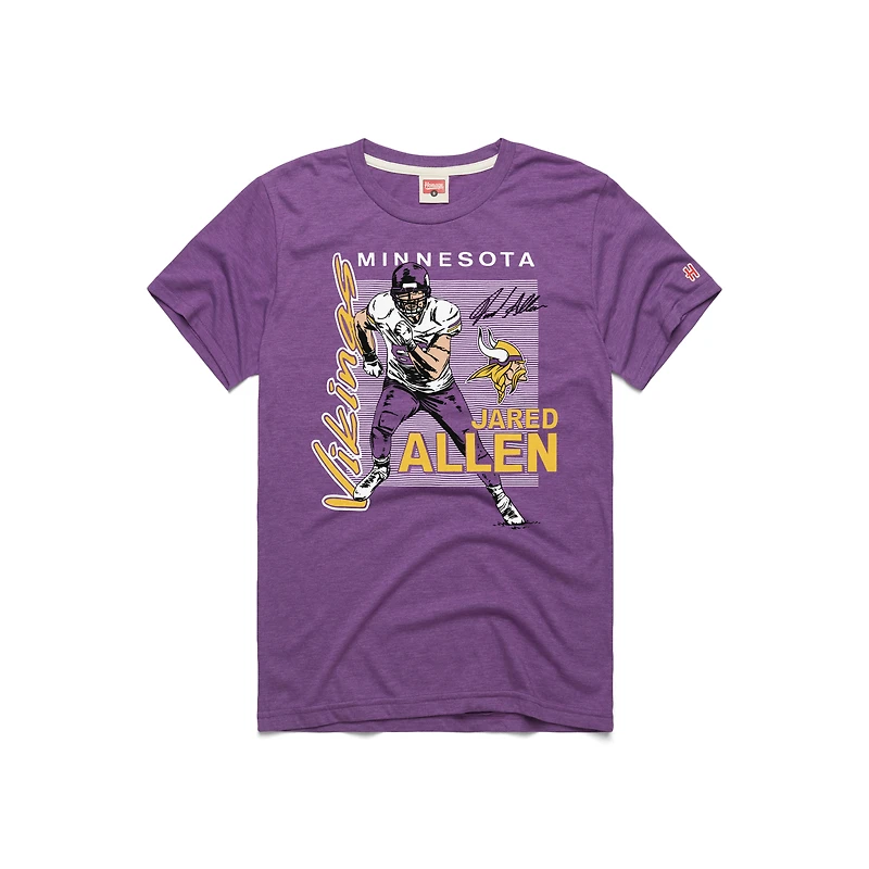 T-shirt tri-blend violet à imprimé joueur des Vikings du Minnesota HOF en hommage Jared Allen pour homme