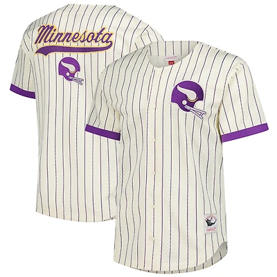 Men's Mitchell & Ness  Cream Minnesota Vikings Vintage Logo Final Seconds Full-Button Mesh Top