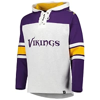 Men's '47 Minnesota Vikings Heather Gray Gridiron Lace-Up Pullover Hoodie