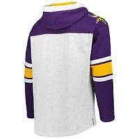Men's '47 Minnesota Vikings Heather Gray Gridiron Lace-Up Pullover Hoodie
