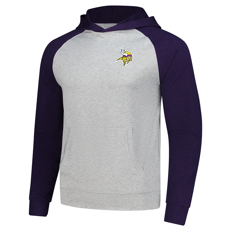 Men's Antigua Heather Gray/Purple Minnesota Vikings Urgent Pullover Hoodie