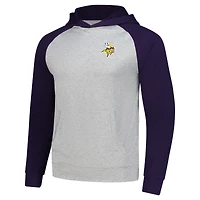 Men's Antigua Heather Gray/Purple Minnesota Vikings Urgent Pullover Hoodie