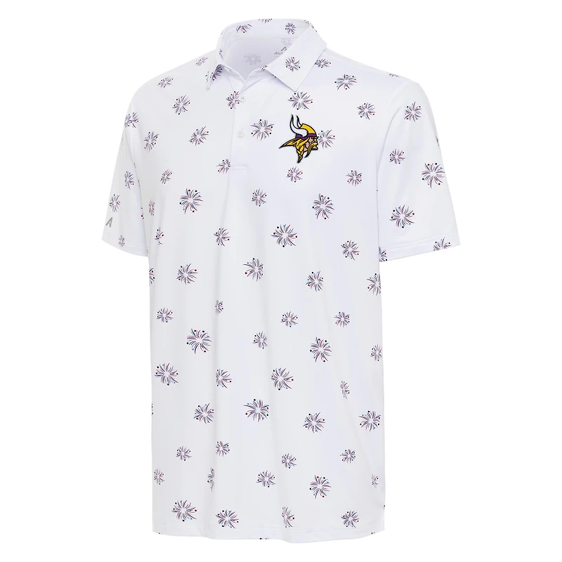 Polo de feux d'artifice des Minnesota Vikings d'Antigua blanc pour hommes