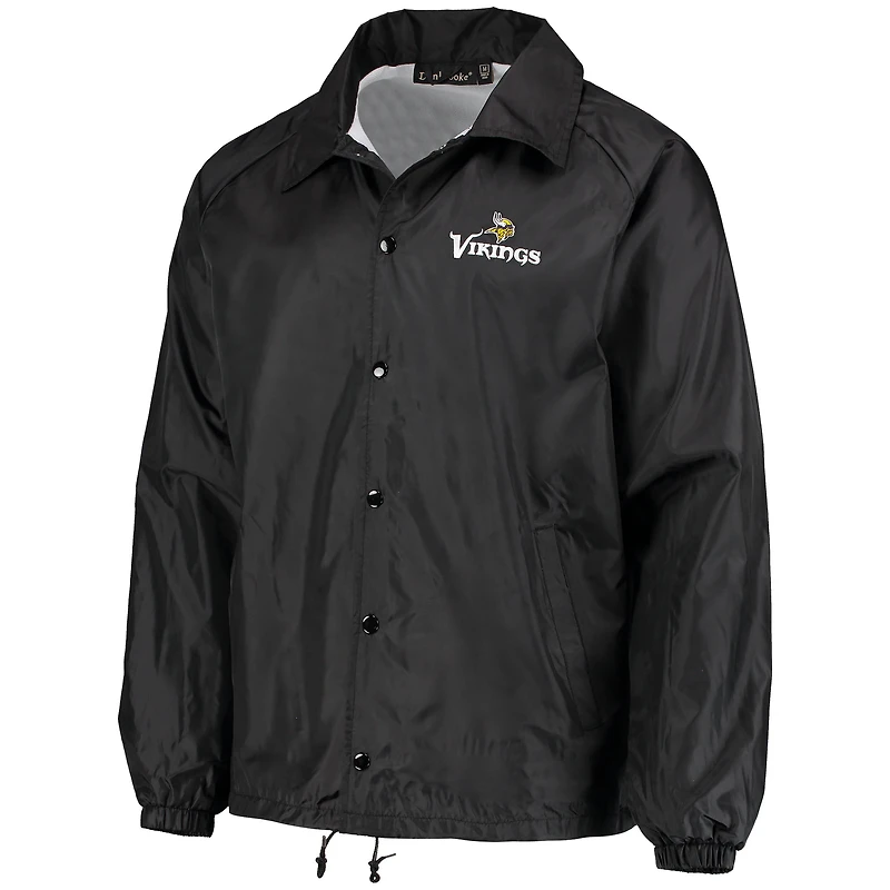 Veste coupe-vent classique raglan à boutons-pression pour homme, style entraîneur des Vikings du Minnesota, noire