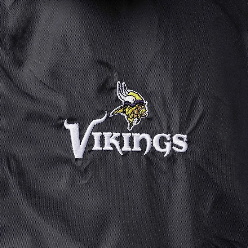 Veste coupe-vent classique raglan à boutons-pression pour homme, style entraîneur des Vikings du Minnesota, noire