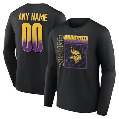 T-shirt à manches longues noir pour homme Minnesota Vikings Home Field Pop personnalisé avec nom et numéro