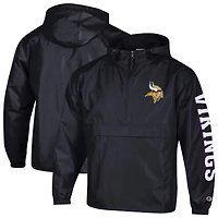 Men's Champion Black Minnesota Vikings Packable Hooded Windbreaker Half-Zip Jacket