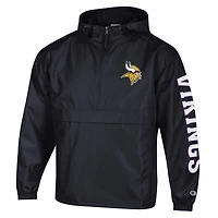 Veste coupe-vent à capuche pliable demi-zip Champion pour homme, noire, Minnesota Vikings