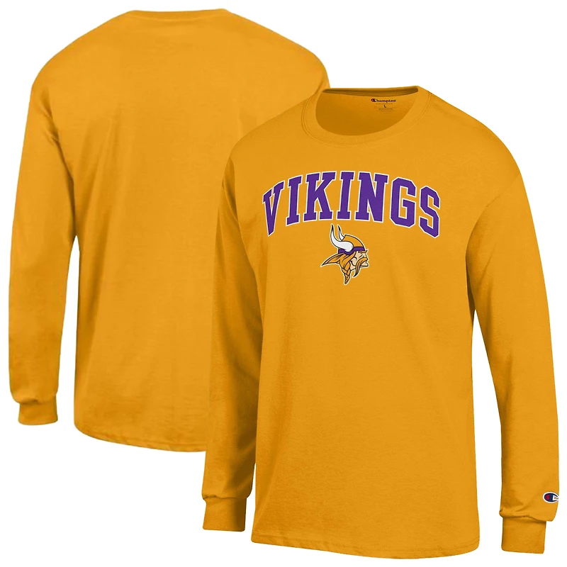 T-shirt à manches longues Champion Gold Minnesota Vikings avec logo Arch Over pour homme