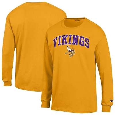 T-shirt à manches longues Champion Gold Minnesota Vikings avec logo Arch Over pour homme