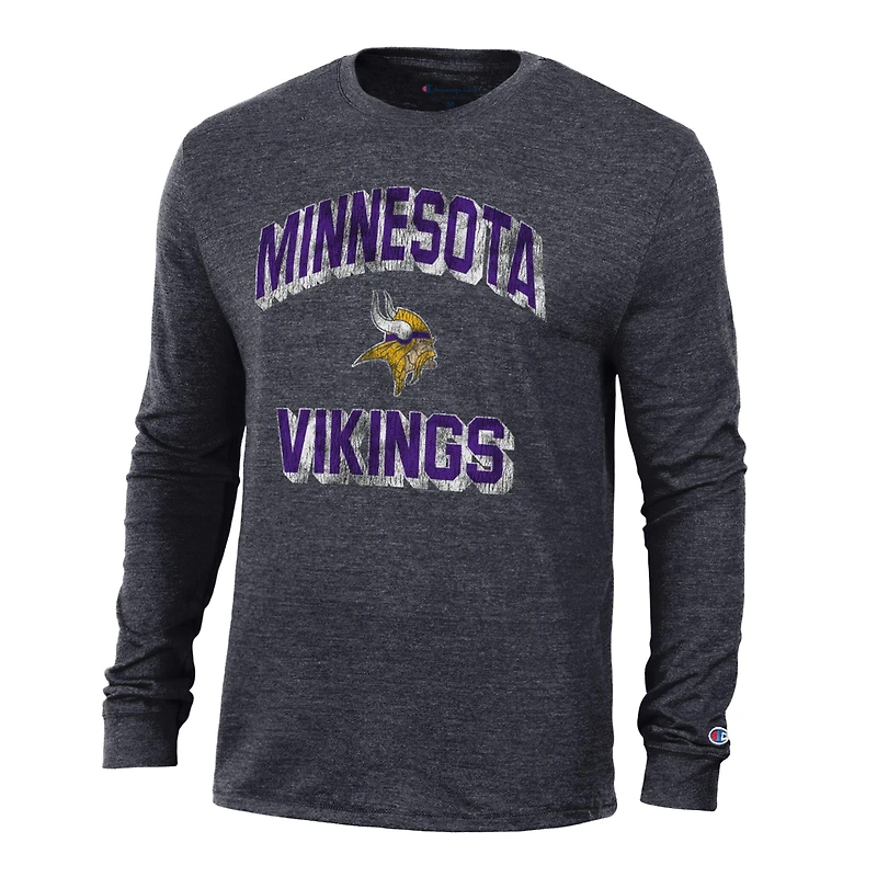 T-shirt à manches longues Champion pour homme, noir chiné, Minnesota Vikings Ultimate Tri-Blend