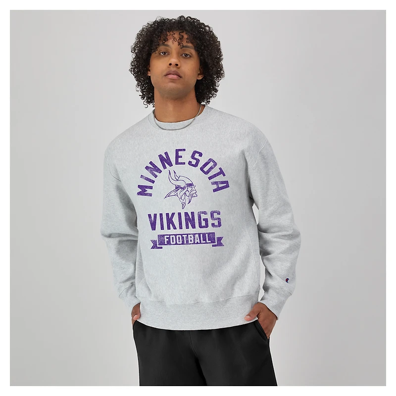 Sweat-shirt en molleton à tissage inversé Champion pour homme, gris chiné, des Vikings du Minnesota