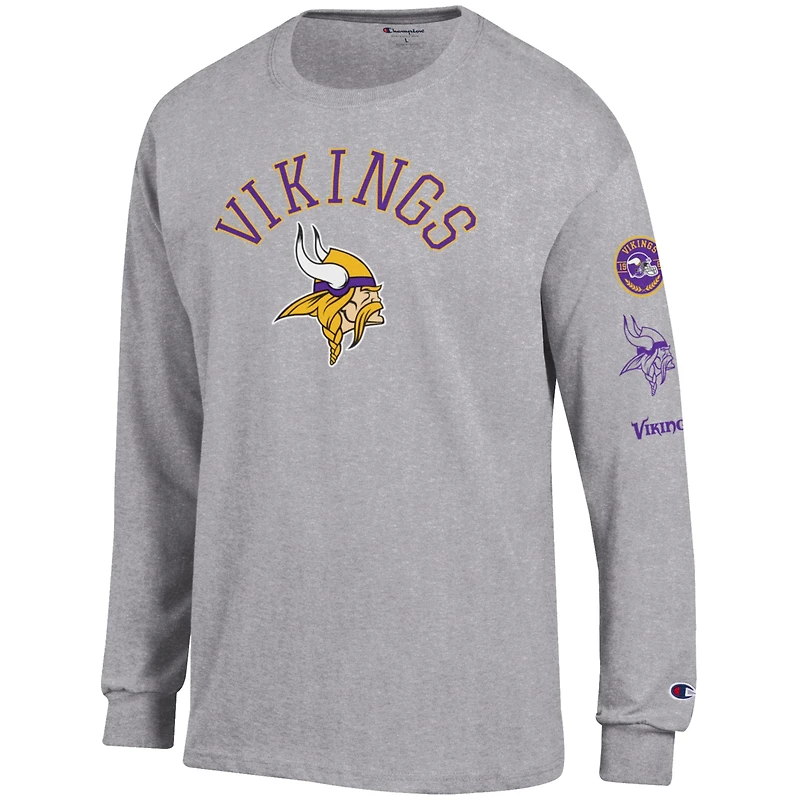 T-shirt à manches longues Champion Heather Grey des Minnesota Vikings pour homme