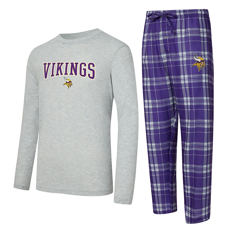 Ensemble t-shirt à manches longues et pantalon carreaux Concepts Sport violet/gris chiné Minnesota Vikings pour homme