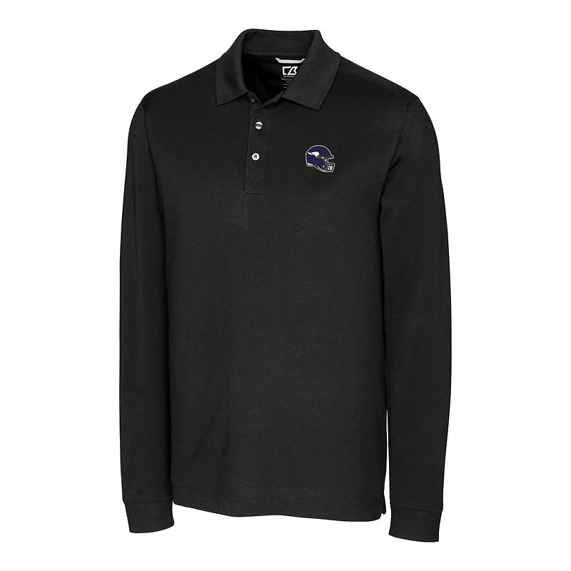Polo piqué tri-blend noir à manches longues pour homme, Cutter & Buck, Minnesota Vikings